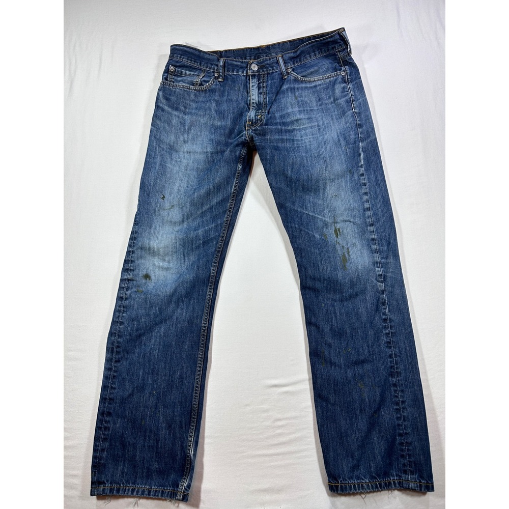 Levis 513 Slim Straight Jeans Mens 36x32 Blue Distressed Workwear Denim W36 L32